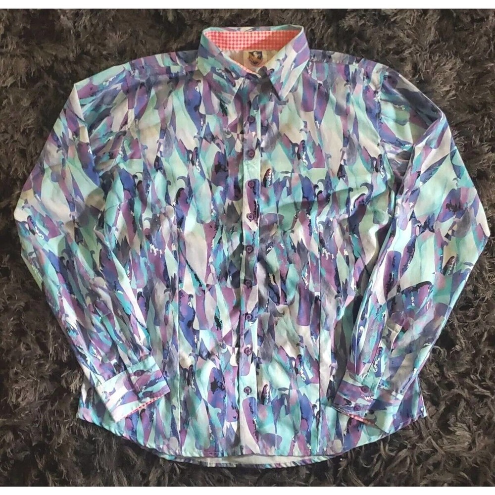 Royal Highness Equestrian 3X Long Sleeve Watercolor Abstract Button Down Shirt